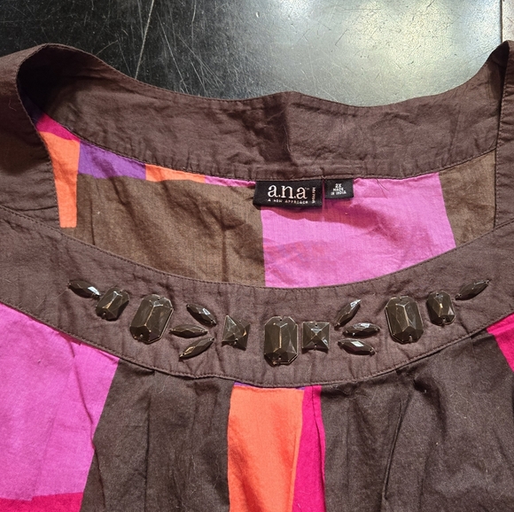 A.N.A A New Approach womans size 2X. Brown purple pink orange geometrical blouse - Picture 2 of 7